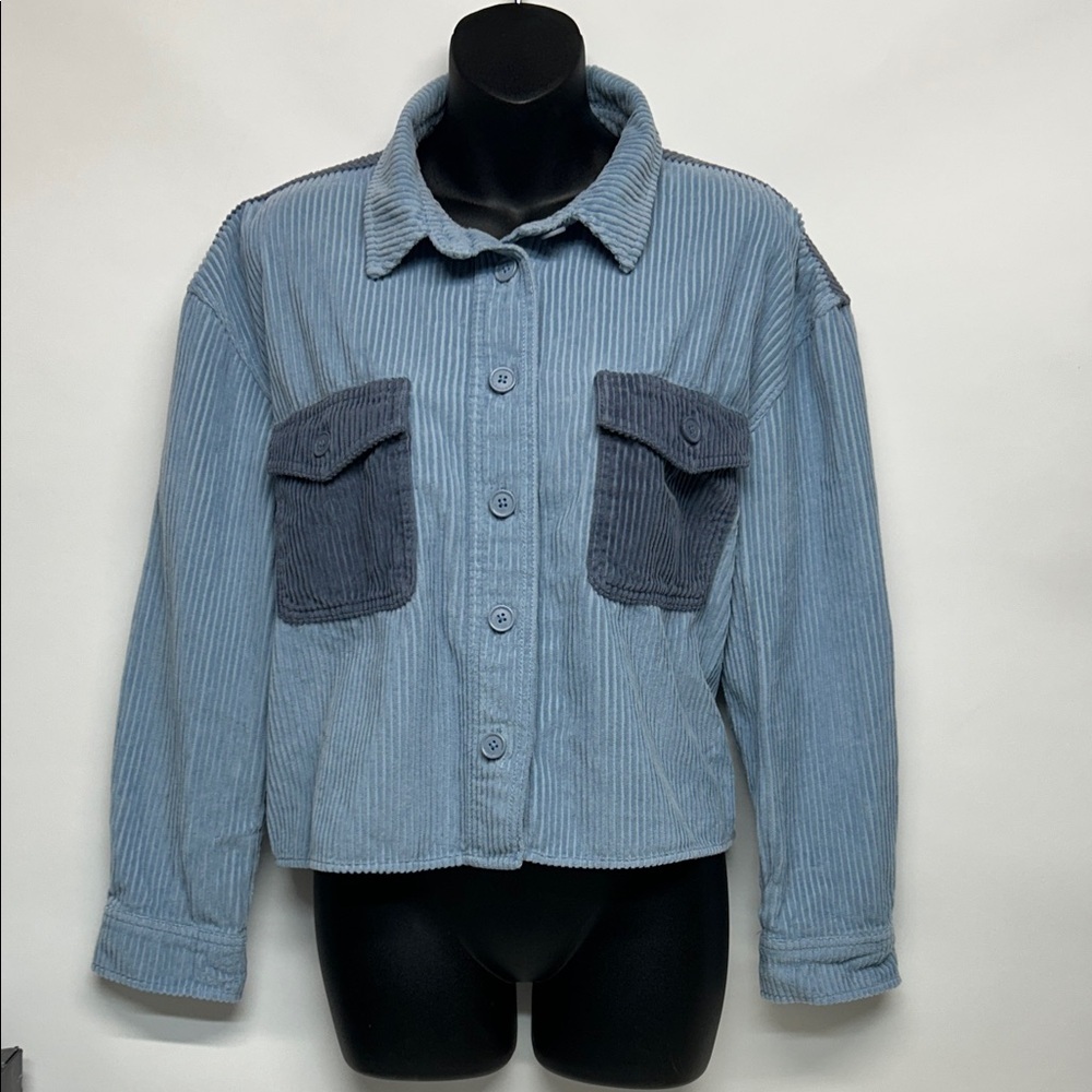 Blue Corduroy Women's shirt Jacket American Eagle size medium wide whale - Picture 2 of 6